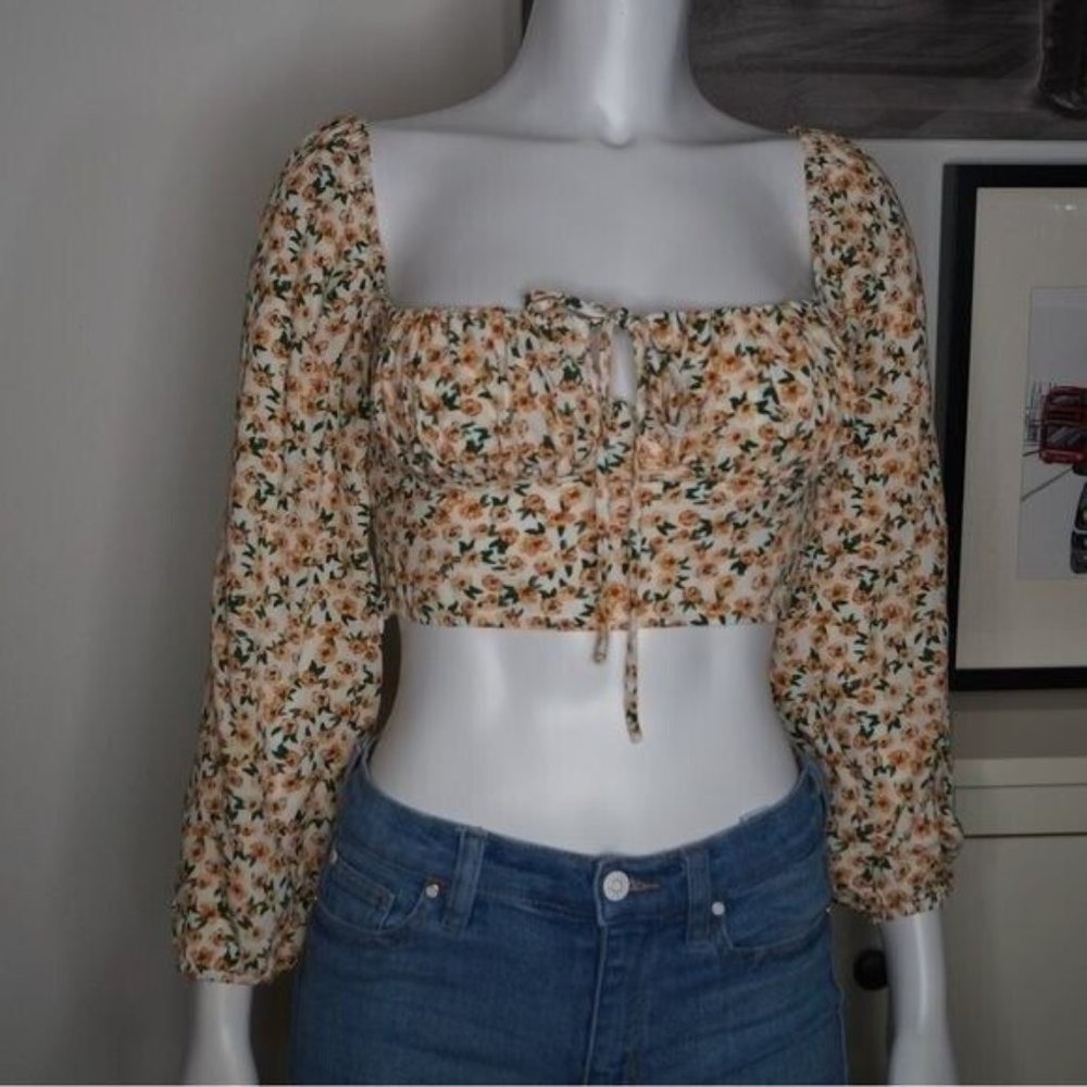 Floral Cropped Top Square Neckline Size 2 - Picture 1 of 6
